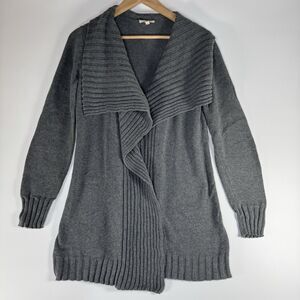 Eileen Fisher XS Gray Organic‎ Cotton Open Front Cardigan Sweater Ribbed